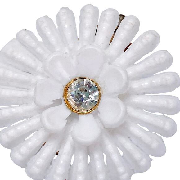 Vintage 1950s Sweater Clip Glass Bead Daisy Thermoset Rhinestone Cardigan Guard - Picture 4 of 9